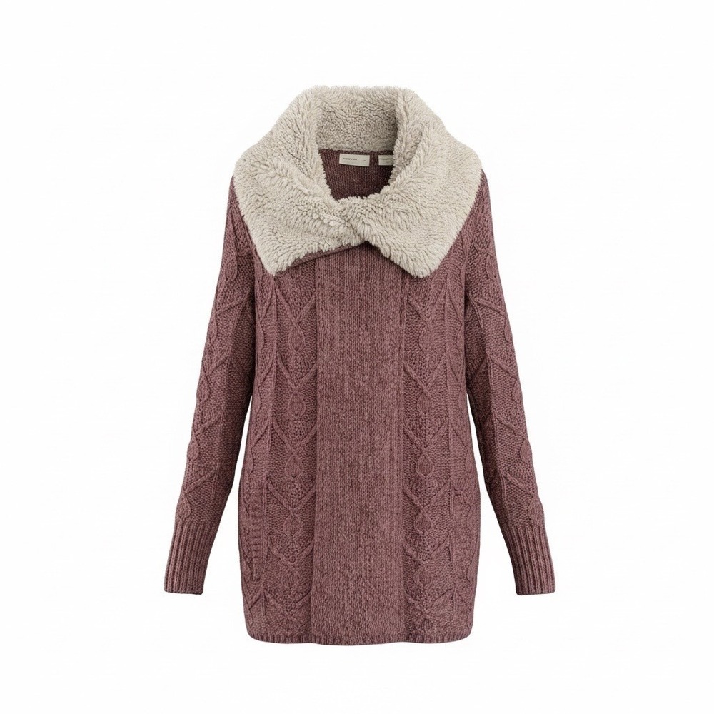 Anthropologie Sleeping on Snow Bondurant Wool Sherpa Yak Sweater Collar LG